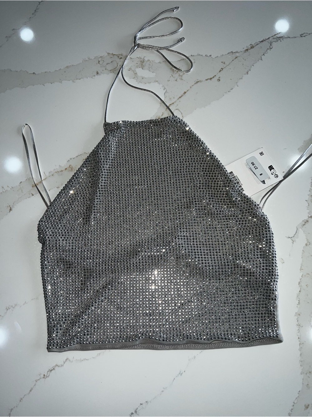 Zara Silver Mesh Sequin Halter Camisole